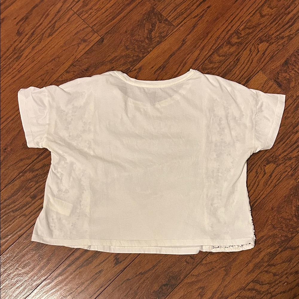 Anthropology Pilcro White Lace Leopard Graphic Crop Top with crochet accent. - Picture 8 of 8